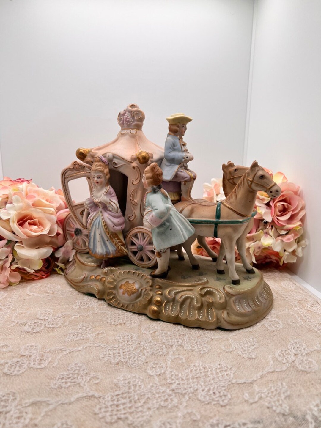 Vintage Porcelain Horse and Carriage Courting Couple Japan Figurine Etsy