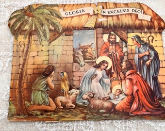 Vintage Christmas Card Reproducta 1940 Foldout 3D 4.25" x 5.25"