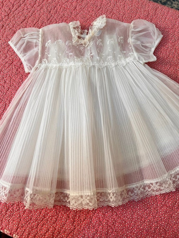 Vintage Baby Dress Sheer White Micro Pleats Carol 