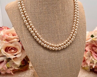 Vintage Pearl Necklace Double 15.5