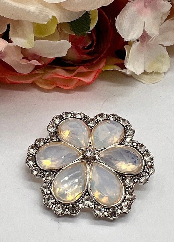 Monet Pin Brooch Opalescent Silver Toned Clear Cry