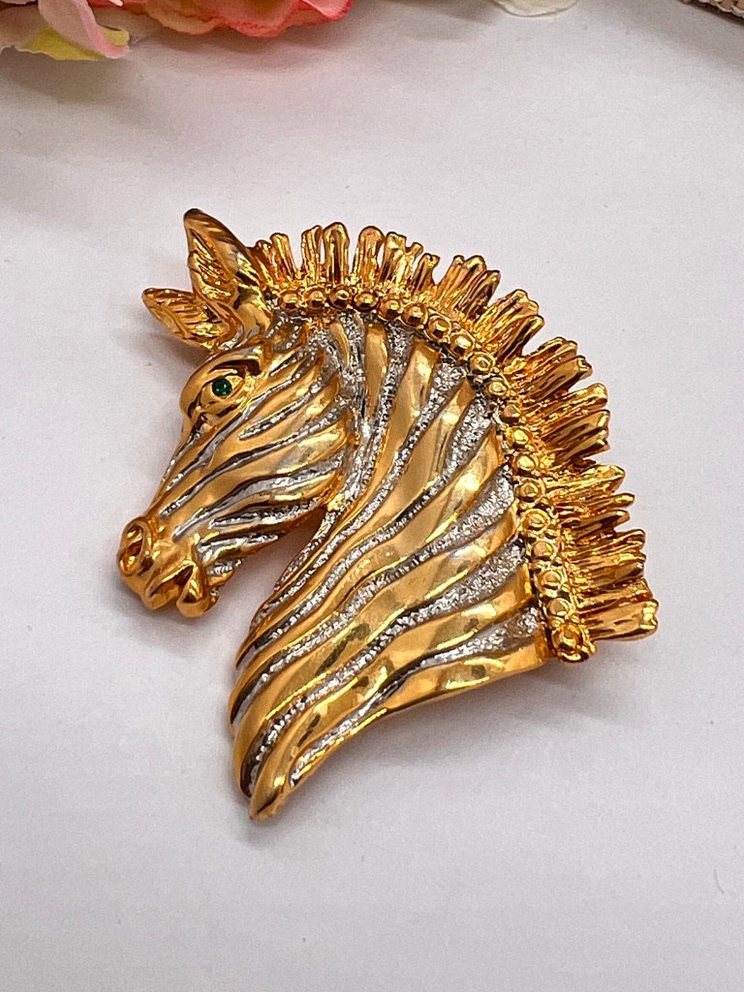 Gold Zebra Pin Silver and Gold Toned Zebra Head Profile - Etsy