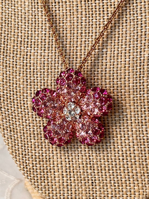 Vintage Nolan Miller Pink Crystal Pendant Gold To… - image 9