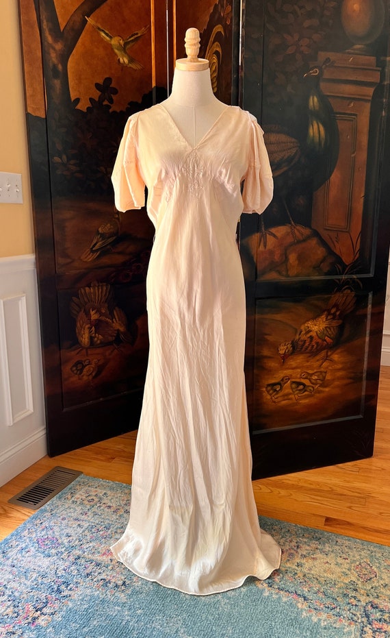 Vintage Nightgown Silk Charmeuse 1930s Ruffled Bed