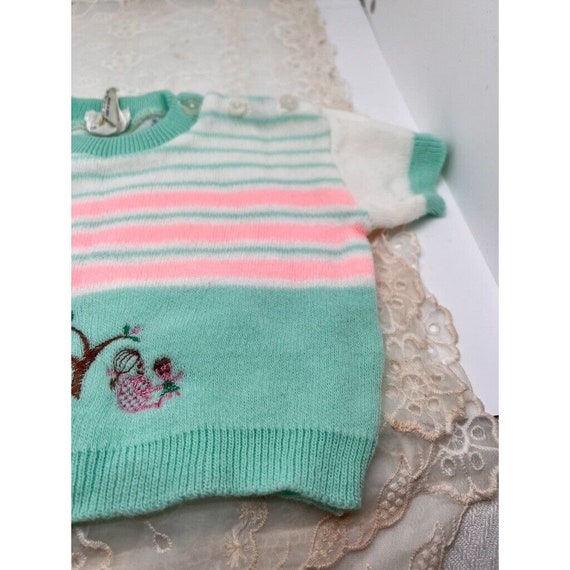Baby Sweater 9 Months Short Sleeve Mint Green Pin… - image 9
