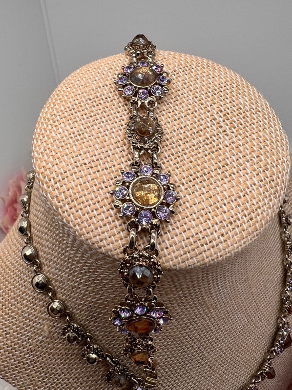 Purple Crystal Necklace Golden Toned Pale Lavendar