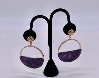 Purple Gold Pierced Earrings Striking Dangle Earrings