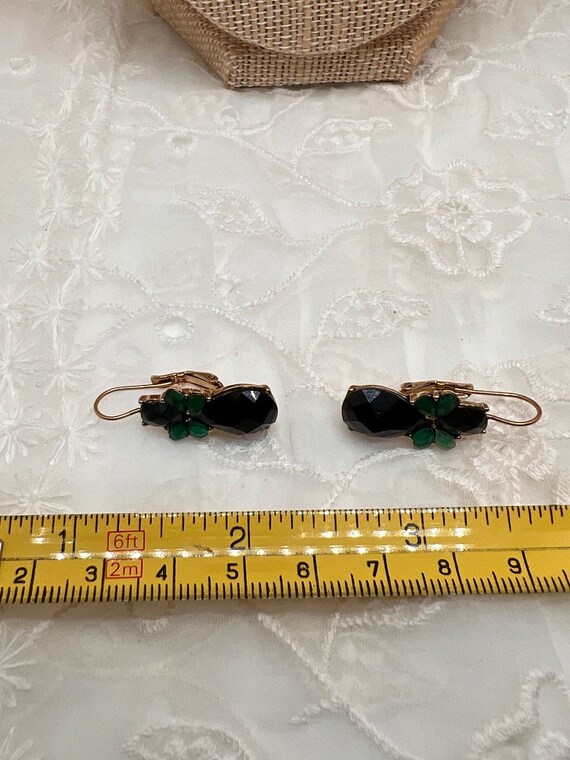 Vintage Pin and Earrings Faceted Green Blue Brown… - image 8