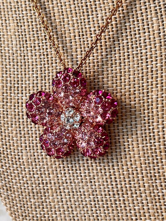 Vintage Nolan Miller Pink Crystal Pendant Gold To… - image 1