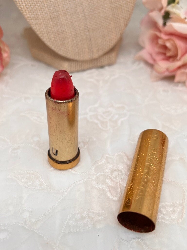 Vintage Lipstick Case Holder White Floral Asian Silk Snap 
