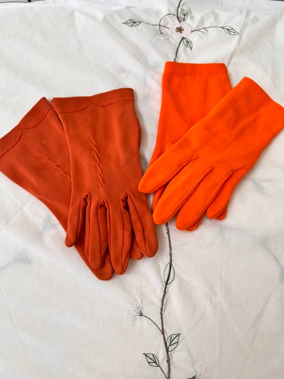 Vintage Nylon Gloves Orange Coral Size 7 Stretch V