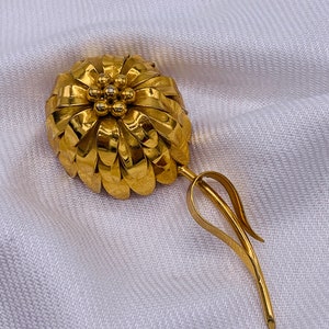 Vintage Flower Pin Flower Gold Plated Chrysanthemum Pin Bold 4”