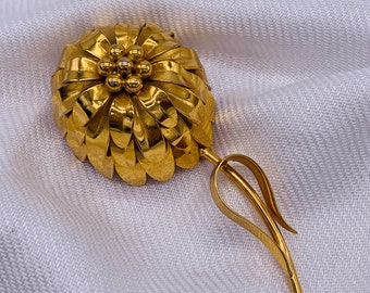 Vintage Flower Pin Flower Gold Plated Chrysanthemum Pin Bold 4”