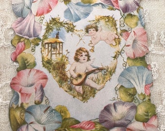 Antique Valentine Card Opens Right to Left Cupid Love Greeting