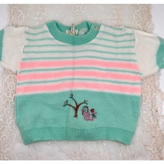 Baby Sweater 9 Months Short Sleeve Mint Green Pin… - image 1