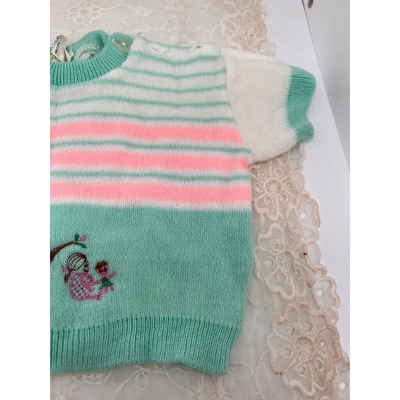 Baby Sweater 9 Months Short Sleeve Mint Green Pin… - image 3
