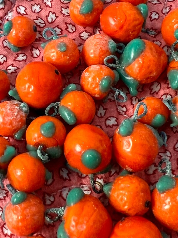 Czech Glass Beads Oranges Green Leaves Gorgeous C… - image 5