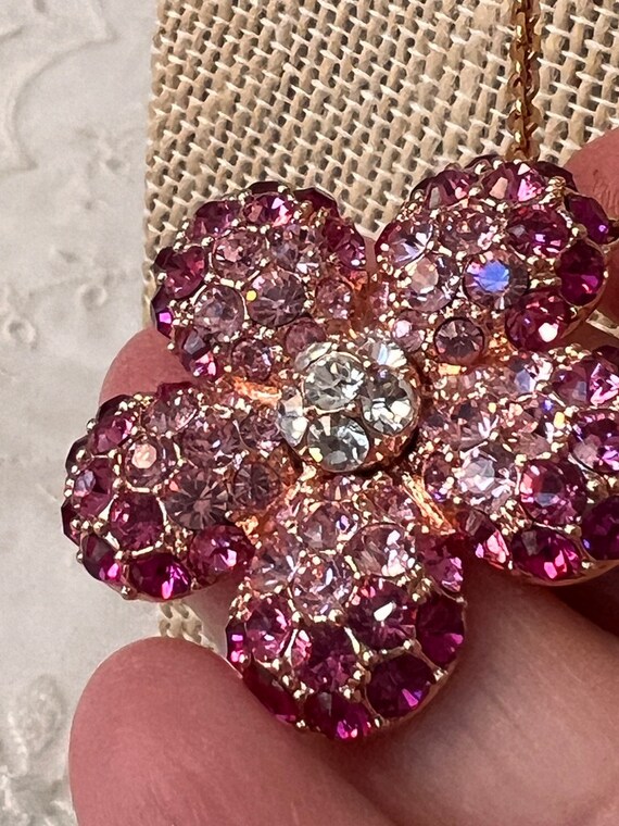 Vintage Nolan Miller Pink Crystal Pendant Gold To… - image 2