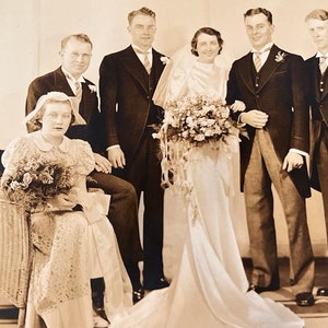 Vintage Wedding Photo 1930s Bride Satin Gown Bachrach Photographer Boston