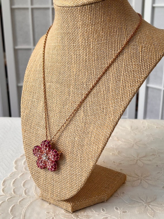 Vintage Nolan Miller Pink Crystal Pendant Gold To… - image 7