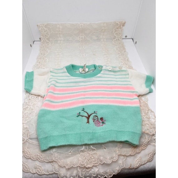 Baby Sweater 9 Months Short Sleeve Mint Green Pin… - image 8