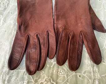 Vintage Ladies Gloves Leather Chocolate Brown Lovely Size 6