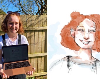 Custom Ink & watercolour portrait, personalised gift designed from photo, digital portrait