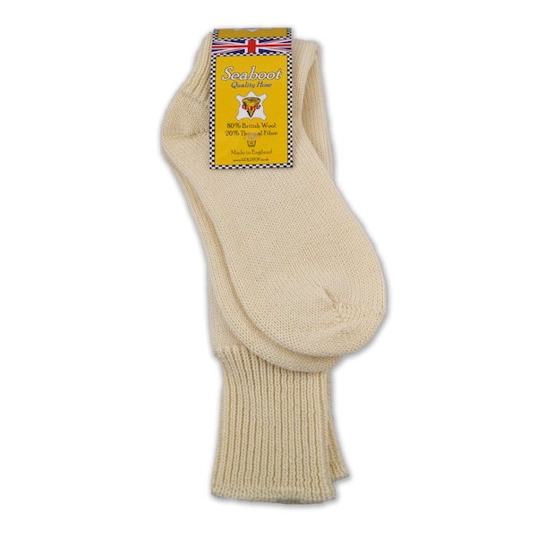 80% Aran Wool Extra Long Seaboot Socks (MADE IN ENGLAND) - Traditional Ecru / Cream Sea Boot Fisherman's Sock