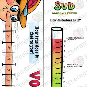 SUD and VOC scale combo - flip chart - Subjective Units of Distress and Validity of Cognition visual aid EMDR Therapy