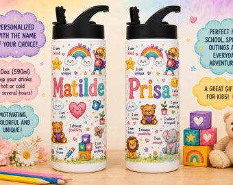 Personalized Kids Tumbler | 20oz Custom Name Cup | Positive Affirmation Gift | Self-Esteem Water Bottle