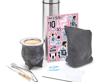 Leo Messi 2023 Mate Set I Gifts for Messi Fan I Soccer Team Messi Inter Miami I Yerba Mate Container, Mate Gourd Leather Accessory