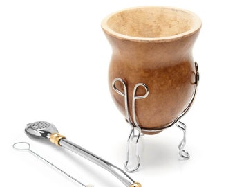 Calabash Mate Gourd Cup I Yerba Mate Gourd with Bombilla Straw I Yerba Mate Cup