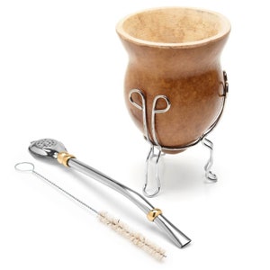 Calabash Mate Gourd Cup I Yerba Mate Gourd with Bombilla Straw I Yerba Mate Cup image 1