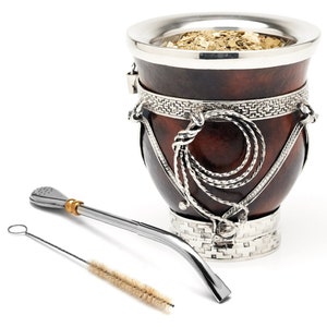 Premium Yerba Mate Gourd with German Silver Details I Argentinian Mate I Bombilla & Cleaning Brush Included The Iguazú image 1