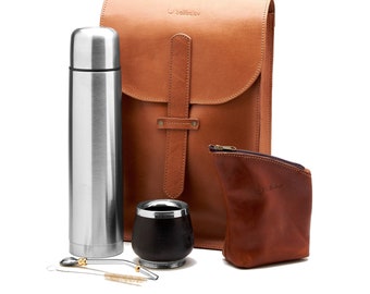 Argentine Handmade Yerba Mate Kit - Matera Bag, Mate Gourd Set, Thermos, Yerbera & Bombilla Included