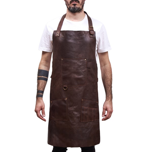 Genuine Leather Apron I Adjustable  Strap I Handmade in Argentina I BBQ Grilling Apron