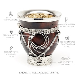 Premium Yerba Mate Gourd with German Silver Details I Argentinian Mate I Bombilla & Cleaning Brush Included The Iguazú image 5