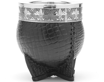 The Black Croco Gourd Set I Mate Gourd Set, Leather Mate Cup , Argentinian Mate, Imperial , Calebasse Mate , Yerba Mate Gourd Leather