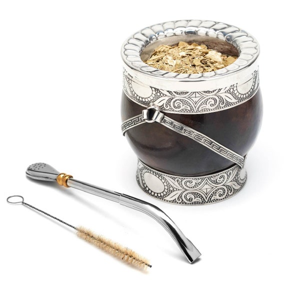 Balibetov Yerba Mate Gourd Set (Original Natural Handmade Yerba Mate Cup  Argentina) - Includes Mate Tea Cup, Bombilla (Yerba Mate Straw) and Clean