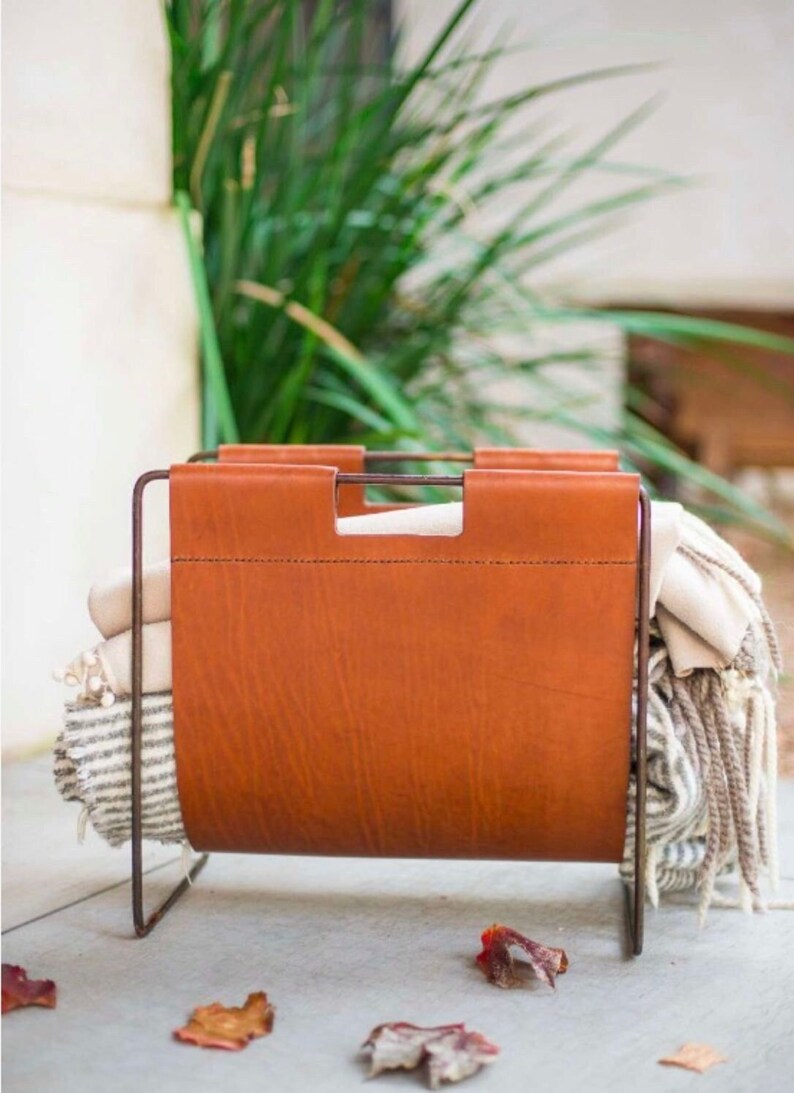 Argentine Leather Log Holder With Metal Strong Base I Indoor Etsy