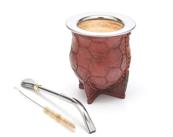 The Soccer Camionero Gourd Set I Mate Gourd , Leather Mate Cup , Argentinian Mate , Torpedo , Calebasse Mate , Yerba Mate Gourd Leather