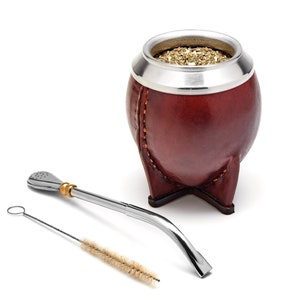 Premium Leather Mate Cup I The Torpedo Argentinian Mate Gourd I Bombilla & Cleaning Brush Included