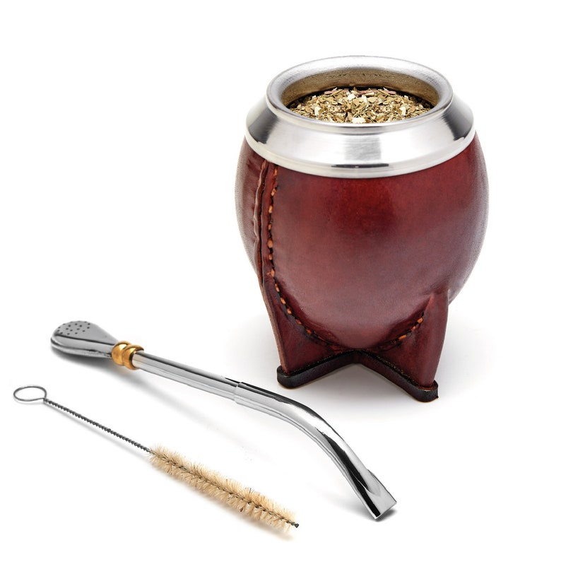 Premium Leather Mate Cup I The Torpedo Argentinian Mate Gourd I Bombilla & Cleaning Brush Included image 1
