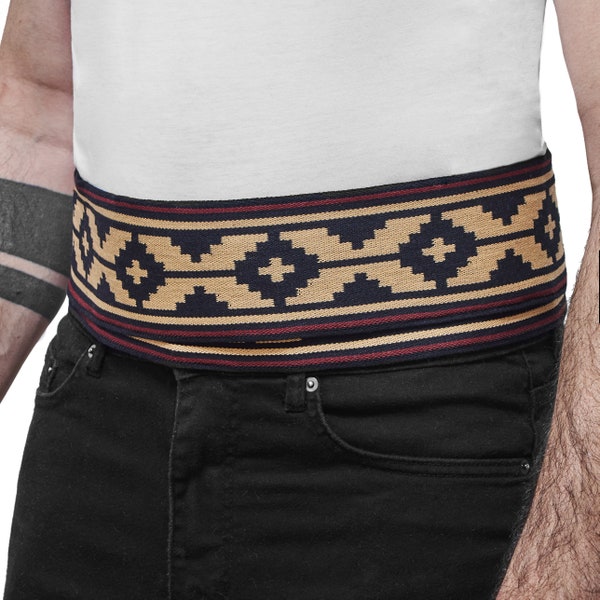 Ceinture réversible Premium Guarda Pampa I Ceinture en coton fabriquée à la main en Argentine I Ceinture Gaucho traditionnelle I Faja Gaucha I Unisexe (noir et beige)