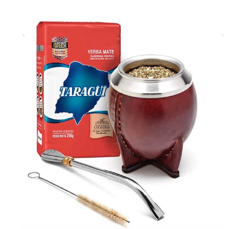 Argentinian Mate Gourd, Calebasse Mate with Stainless Steel Bombilla I 250g Yerba Mate Included Brown Torpedo