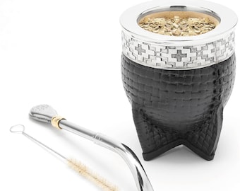 The Black Croco Gourd Set I Mate Gourd Set, Leather Mate Cup , Argentinian Mate, Imperial , Calebasse Mate , Yerba Mate Gourd Leather