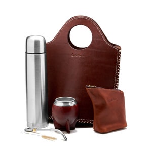 Complete Mate Set with Thermos, Yerba Mate, Sugar Holder - River Plate  Design Engraved Kit