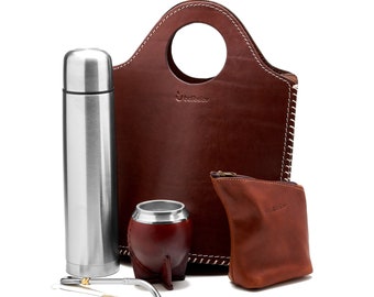 Argentinian Yerba Mate Kit - Matera Bag, Mate Gourd Cup, Thermos, Yerbera & Bombilla Included