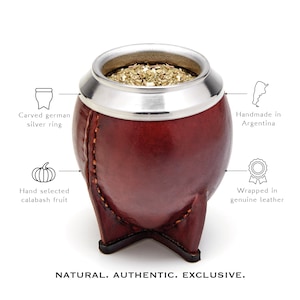 Premium Leather Mate Cup I The Torpedo Argentinian Mate Gourd I Bombilla & Cleaning Brush Included image 4