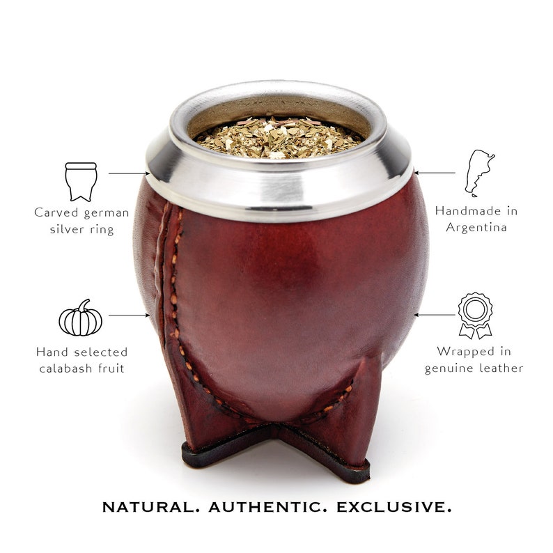 Premium Leather Mate Cup I The Torpedo Argentinian Mate Gourd I Bombilla & Cleaning Brush Included image 4